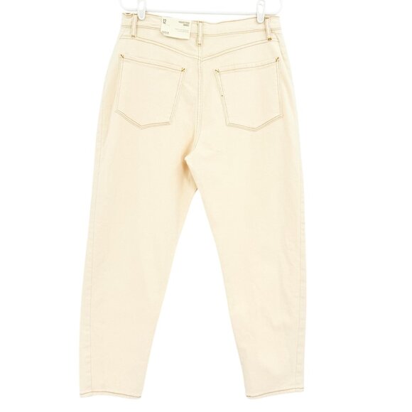 A.n.a Women's High-Rise Stretch Cream Curve Tapered Barrel Denim Jeans Sz 12 NWT - Picture 2 of 11